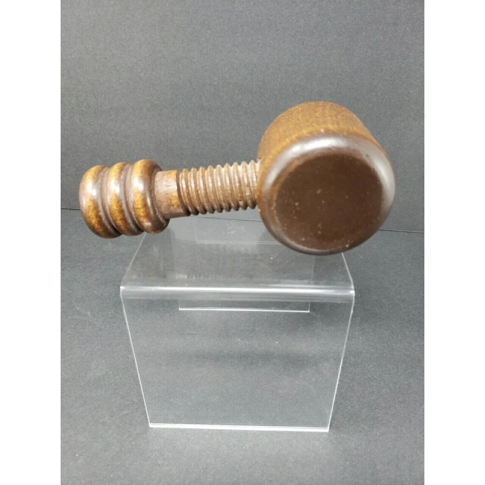 Nut Cracker Wooden Turn Screw Type Vintage Dark Solid Wood Collectible